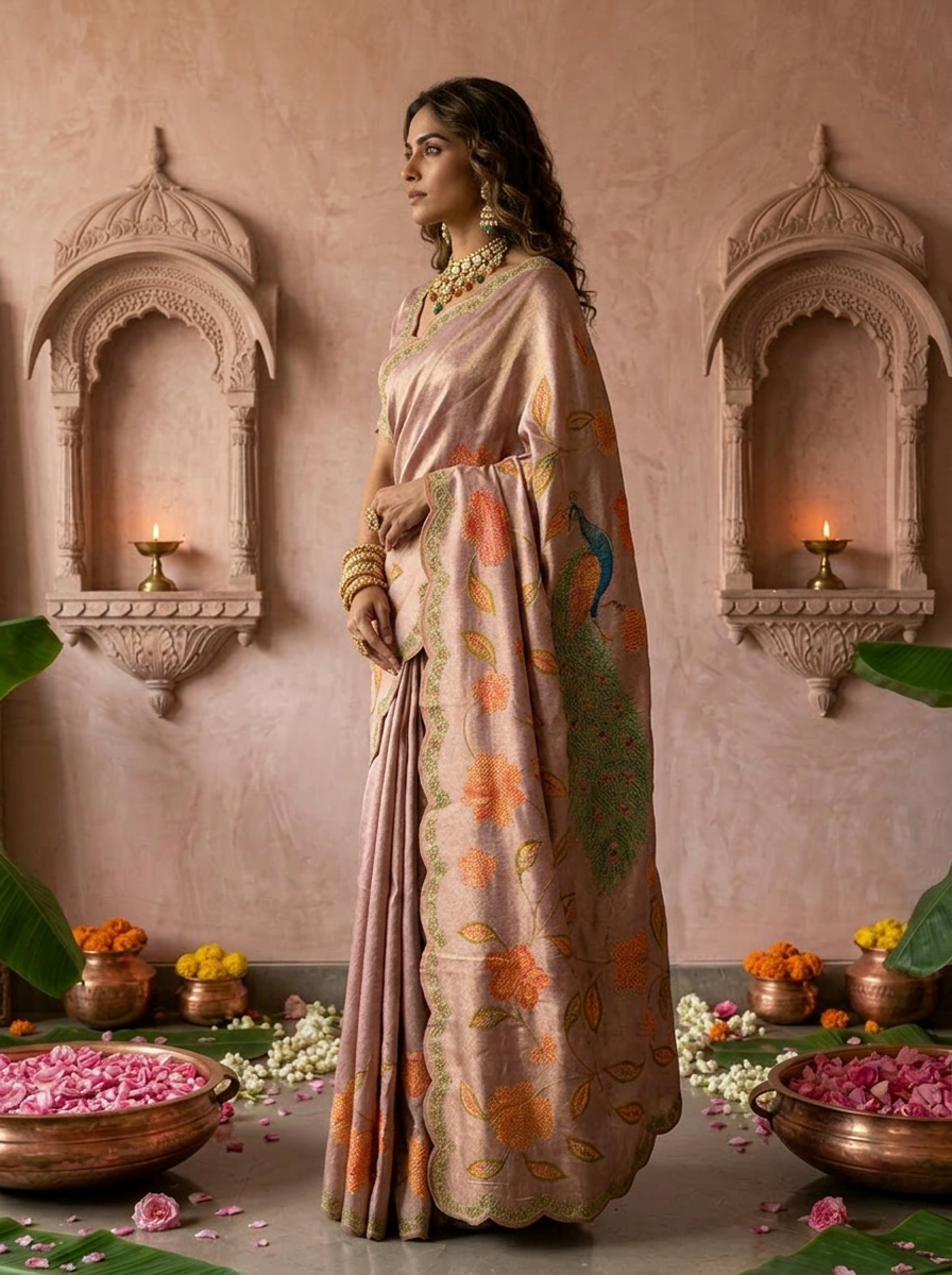 Lavender Silk Floral Printed Saree