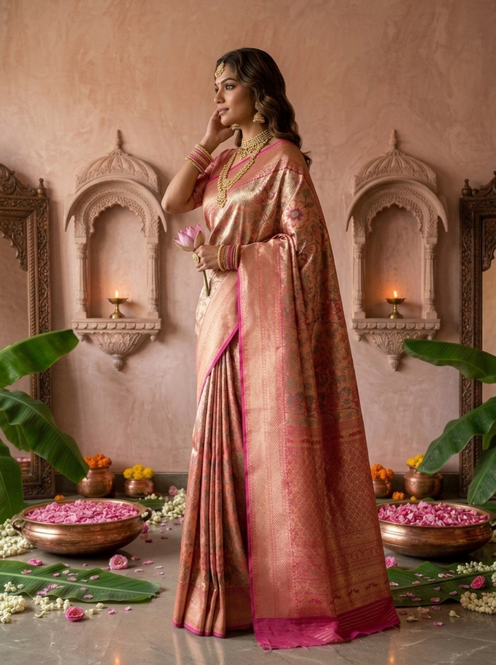 Magenta Banaras Silk Floral Weaved Saree