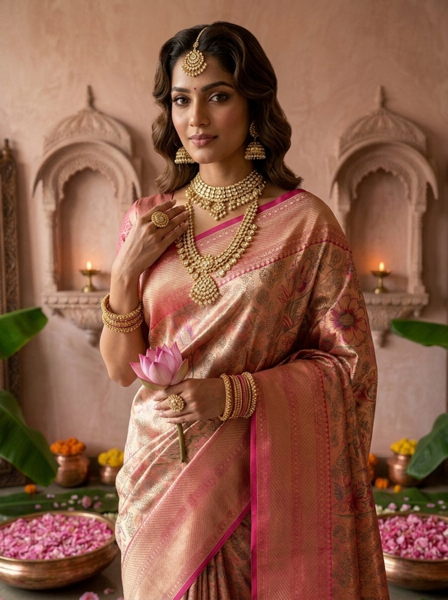 Magenta Banaras Silk Floral Weaved Saree