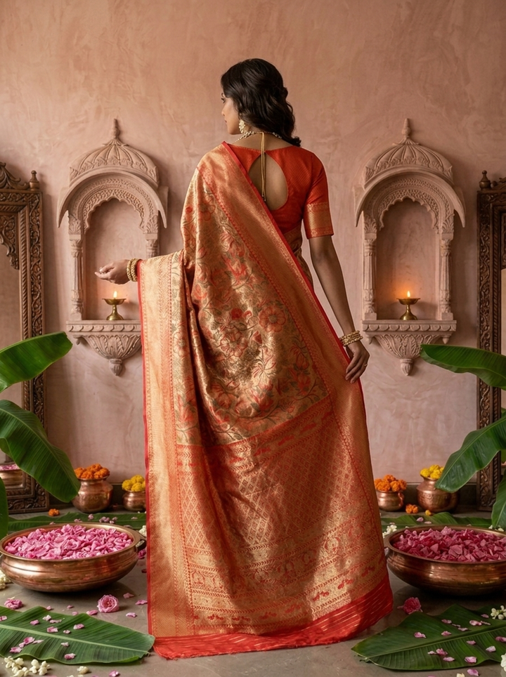 Red Banaras Silk Floral Weaved Saree