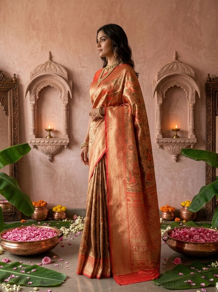 Red Banaras Silk Floral Weaved Saree