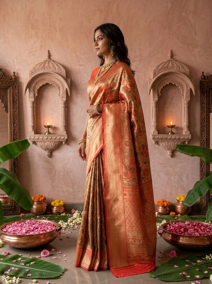 Red Banaras Silk Floral Weaved Saree