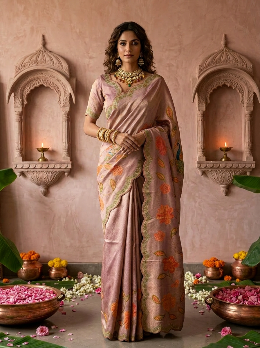 Lavender Silk Floral Printed Saree
