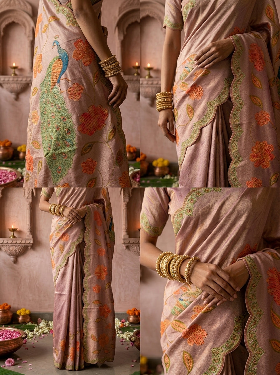 Lavender Silk Floral Printed Saree