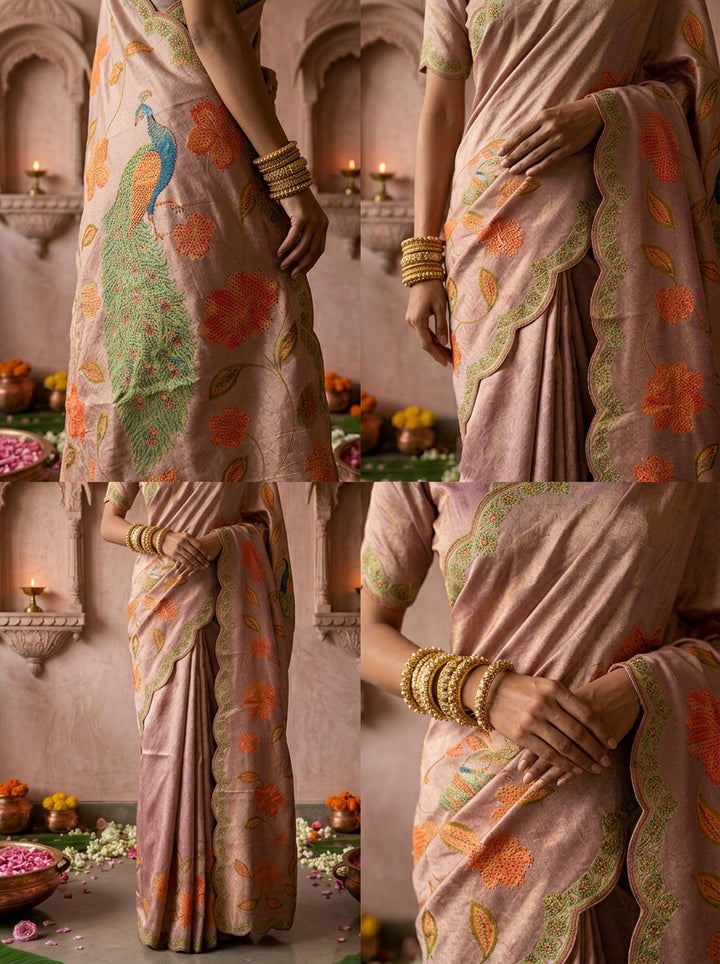 Lavender Silk Floral Printed Saree