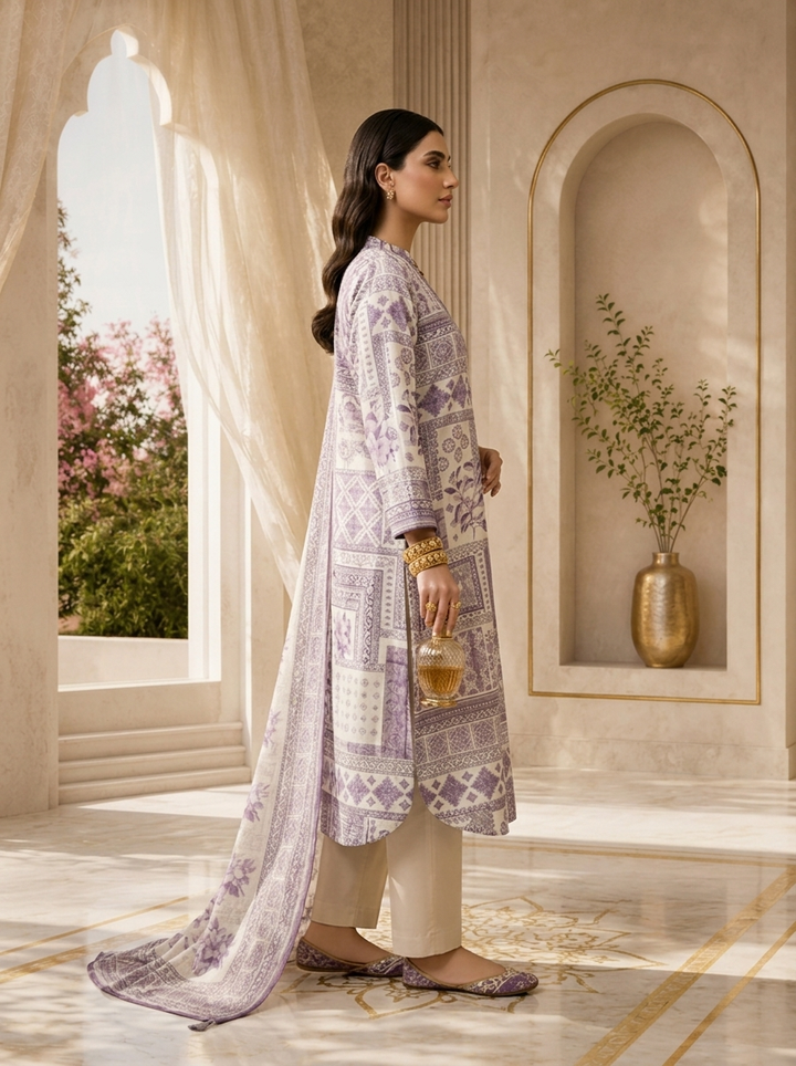 Lavender Printed Rayon Three Piece Set