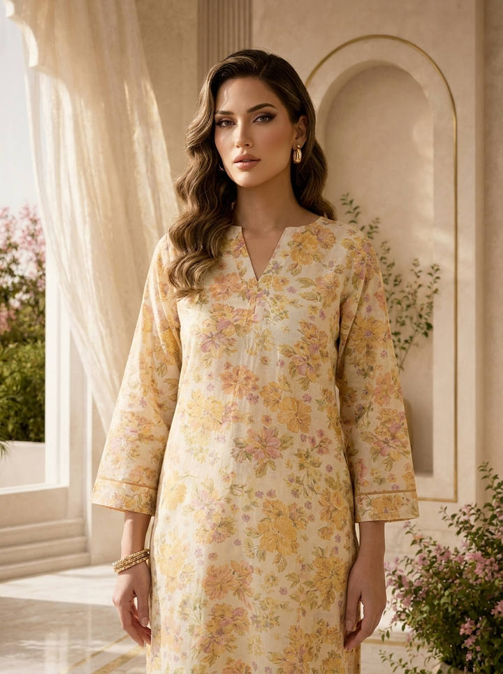 Lime Yellow Rayon Floral Printed Three Piece Set