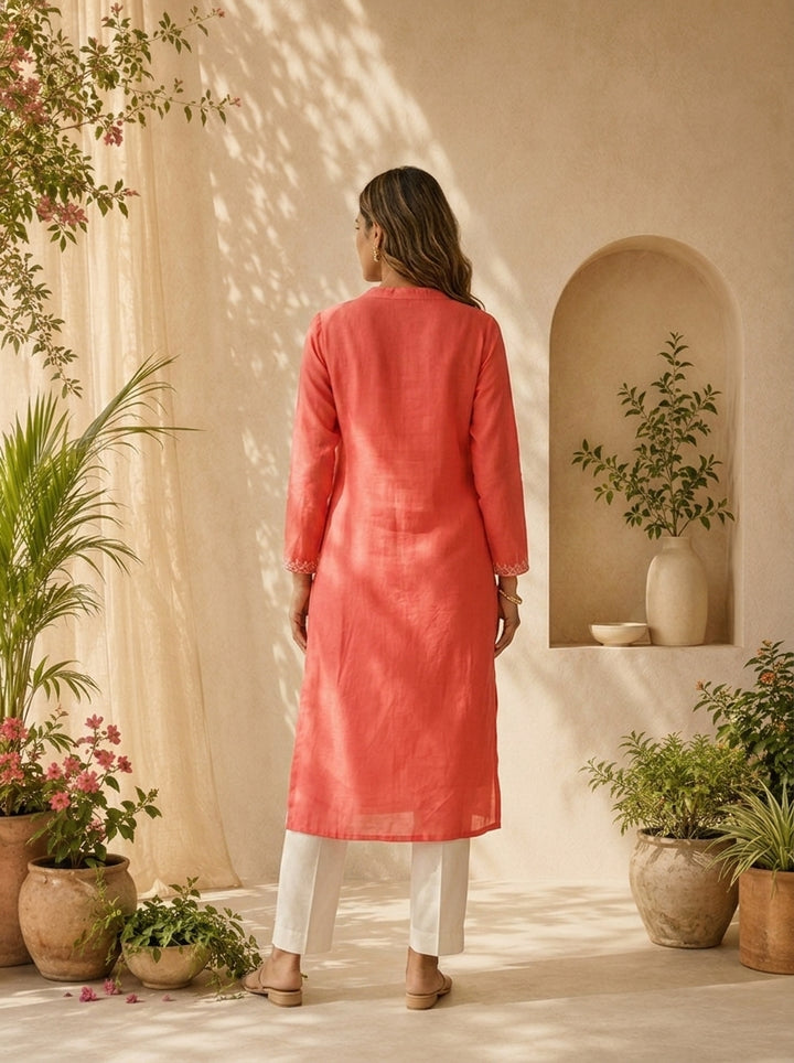 Tomato Modal Hand Thread Embroidery Kurta