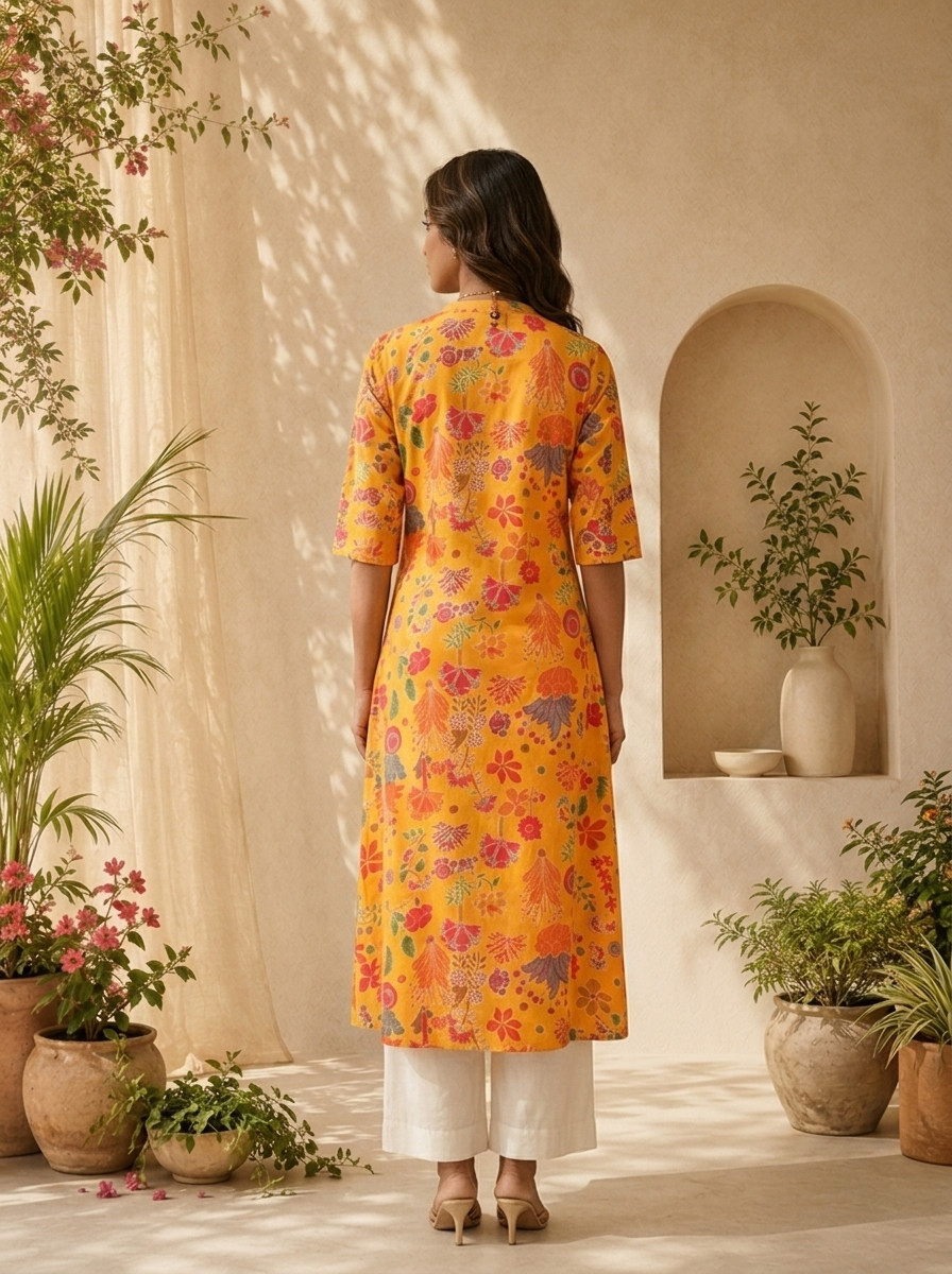 Mustard Modal Printed A-Line Kurta