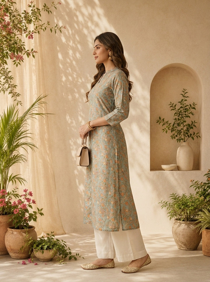 Beige Modal Floral Printed Kurta