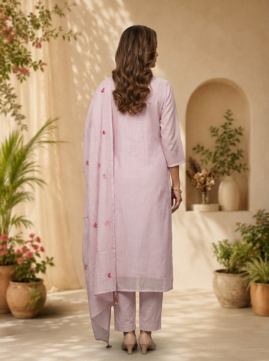 Lilac Chanderi Sequins Embroidery And Solid Design Three Piece Set