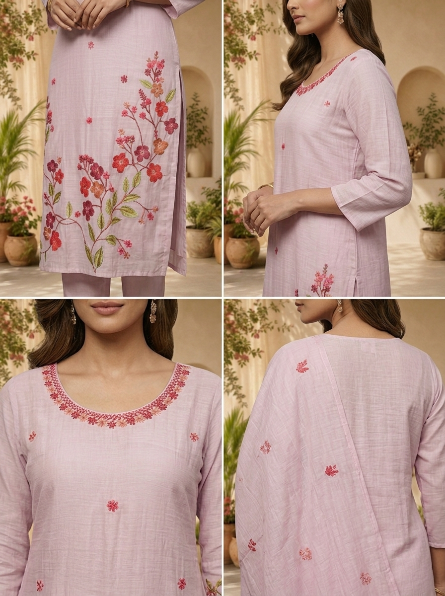 Lilac Chanderi Sequins Embroidery And Solid Design Three Piece Set
