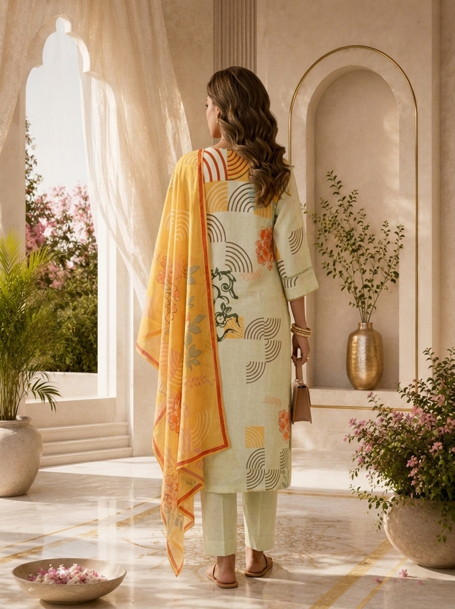 Pista Linen Floral Printed Three Piece Set