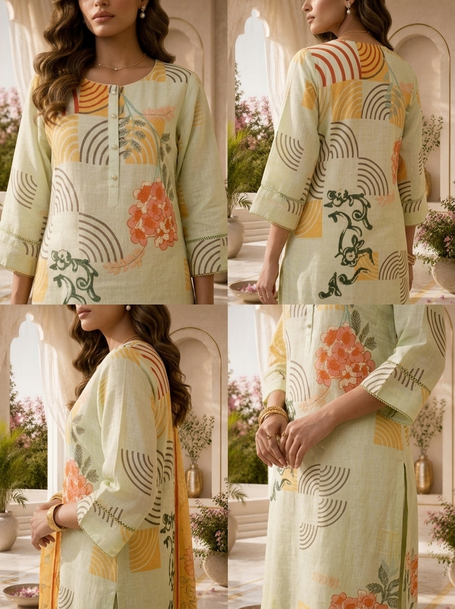 Pista Linen Floral Printed Three Piece Set