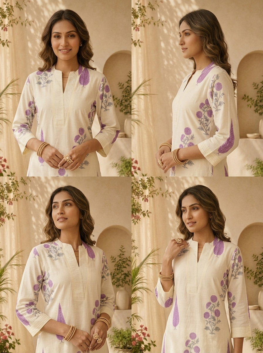 Lavender Cotton Floral Printed And Pleated Two Piece Set