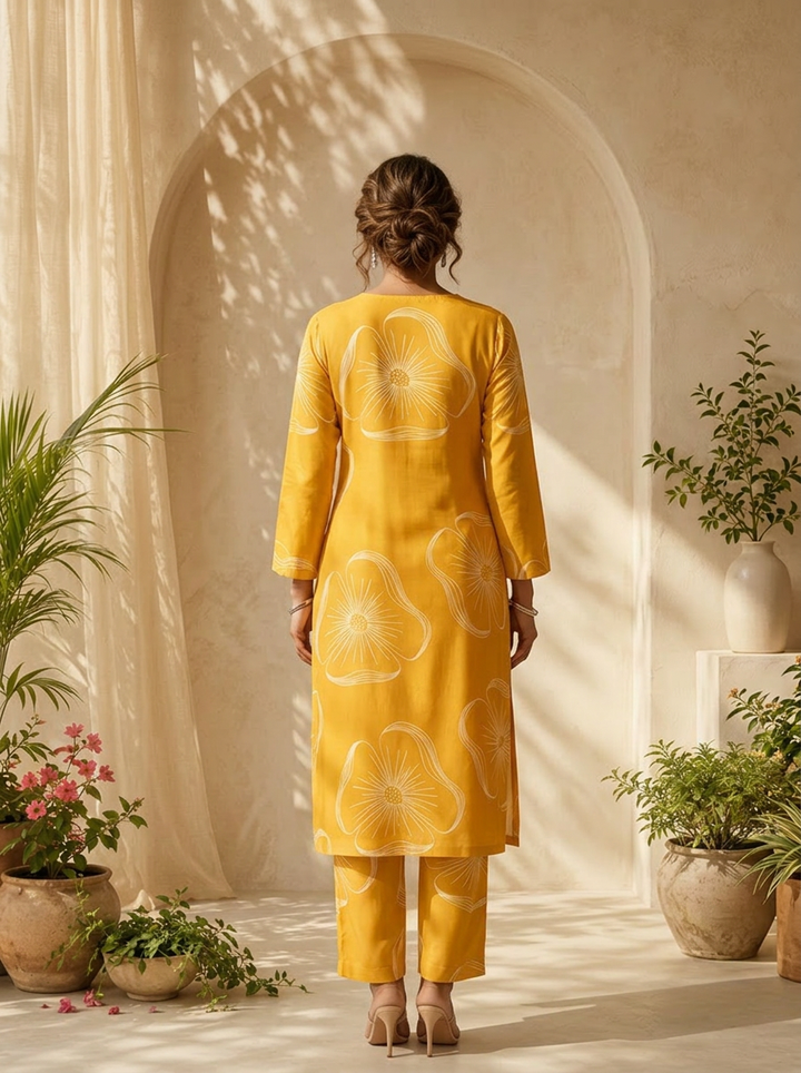 Mustard Floral Printed Two Piece Set