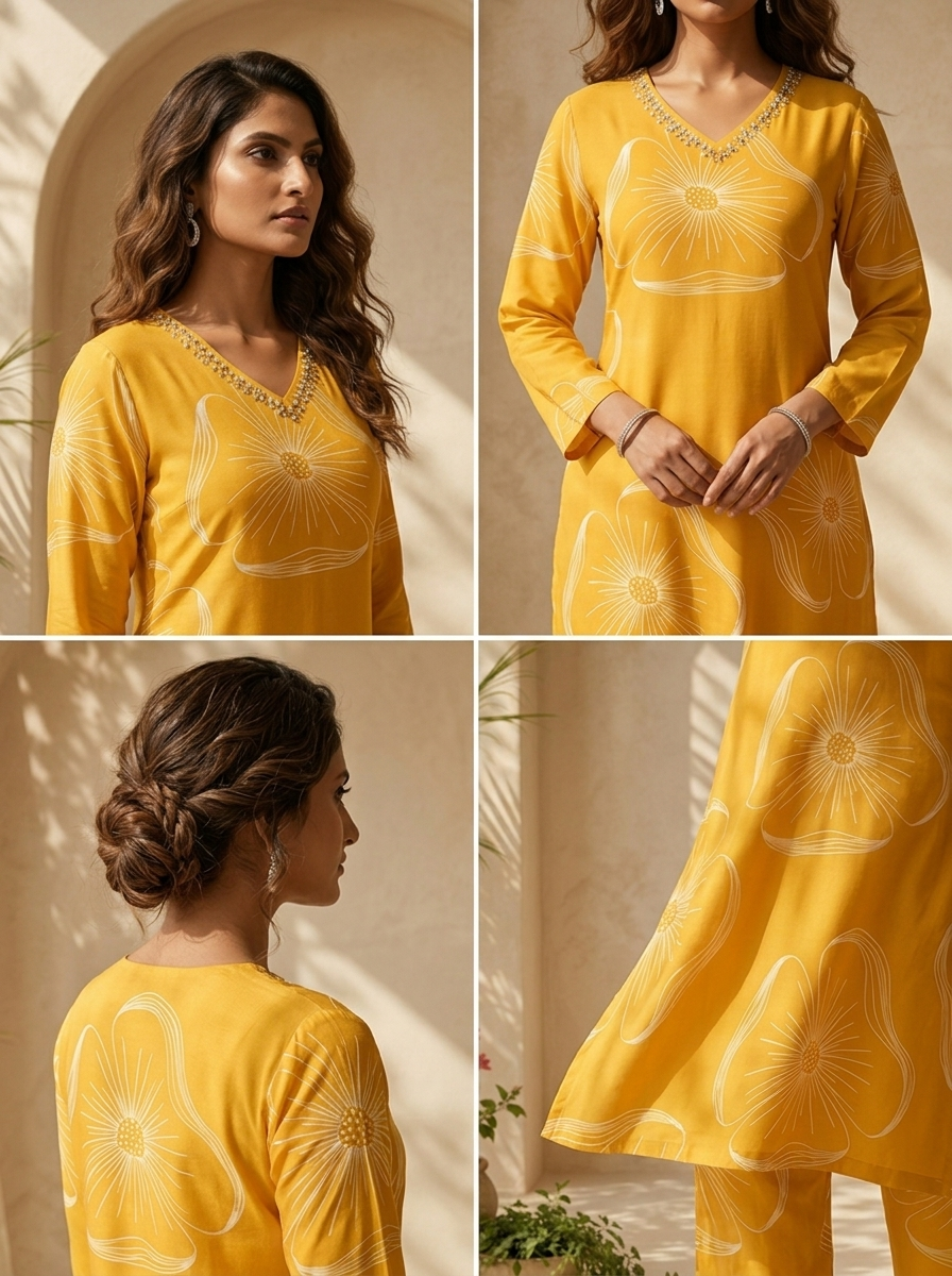 Mustard Floral Printed Two Piece Set