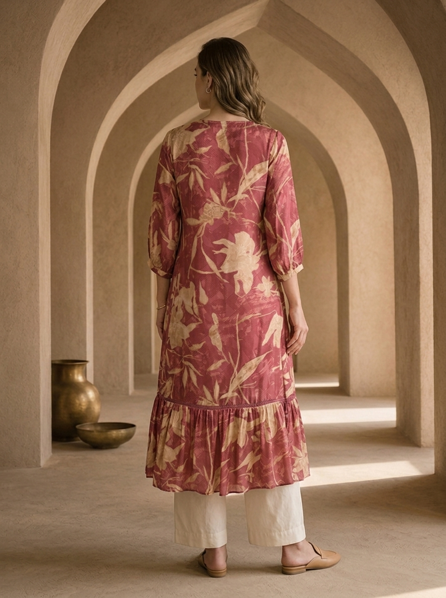 Onion Muslin Pleated Design Kurta