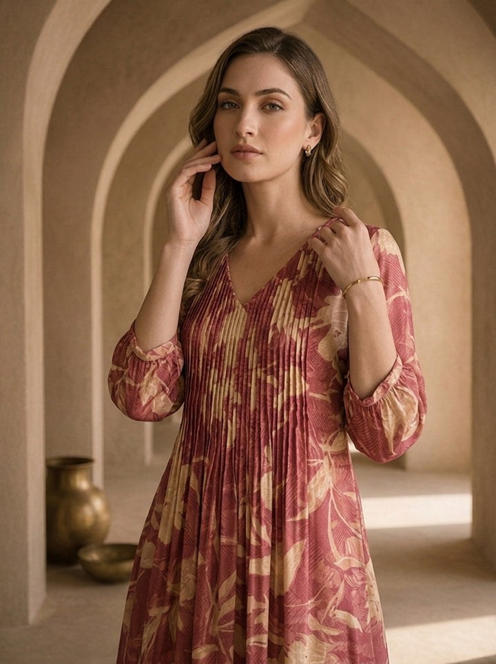 Onion Muslin Pleated Design Kurta