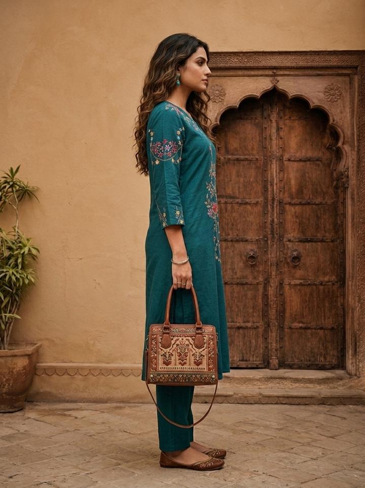 Rama Cotton Floral Embroidery Two Piece Set
