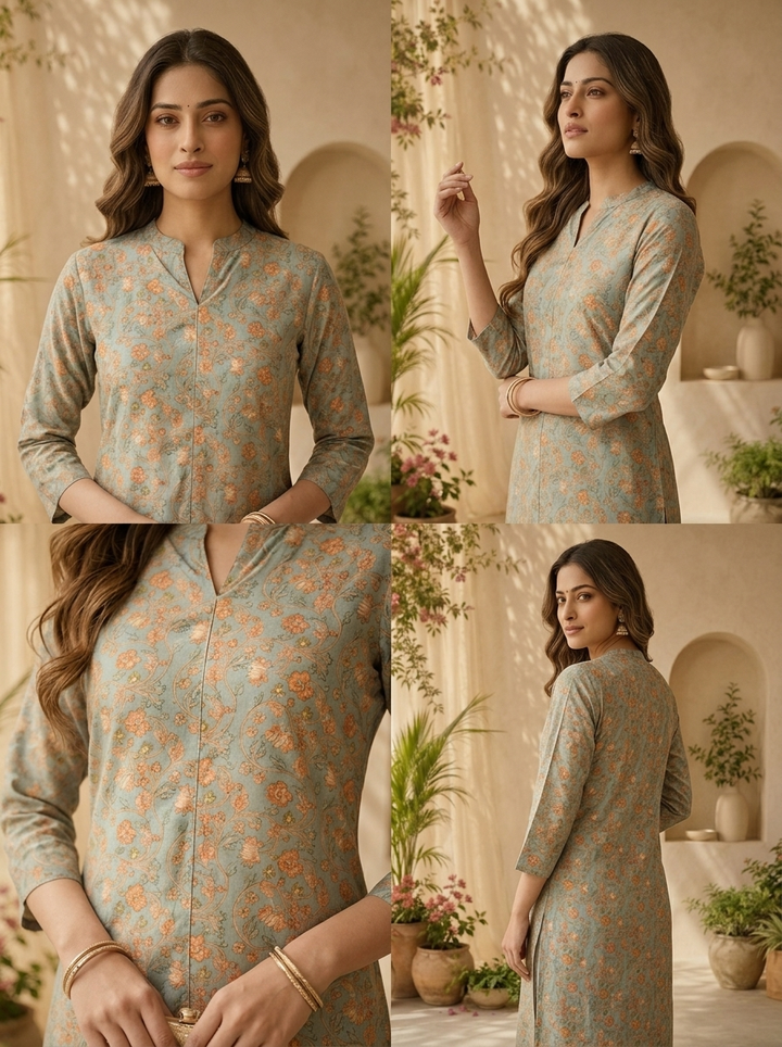 Beige Modal Floral Printed Kurta