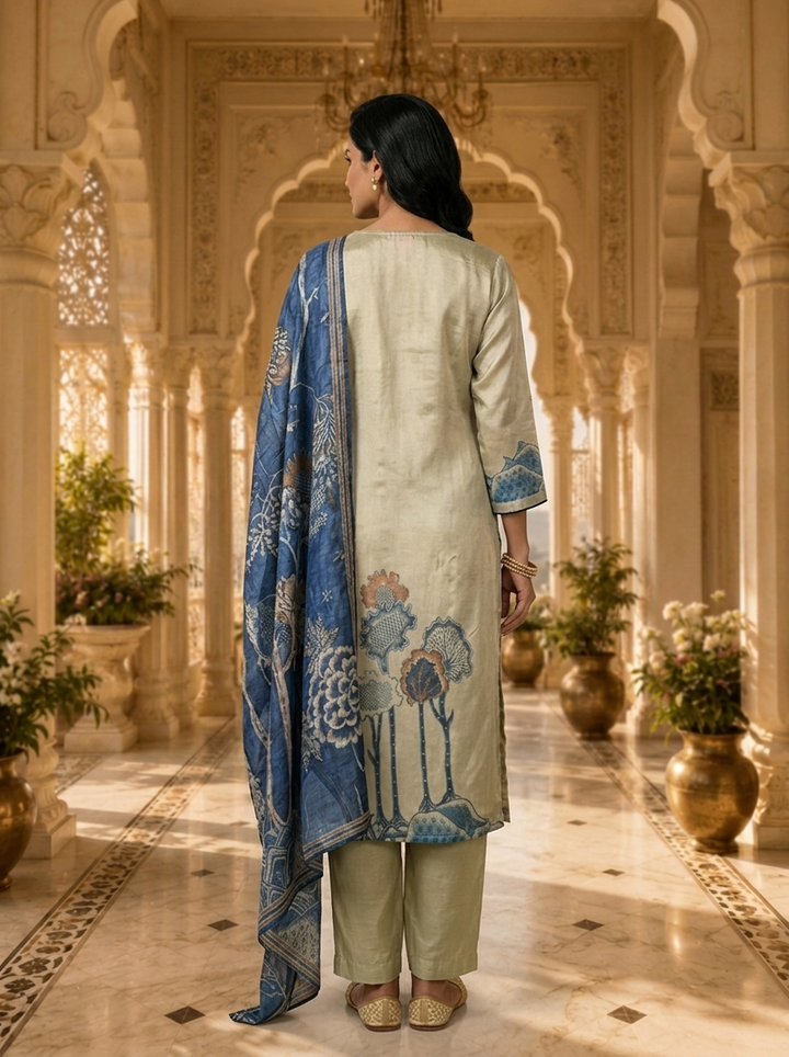 Tussar Crepe Floral Printed Three Piece Set
