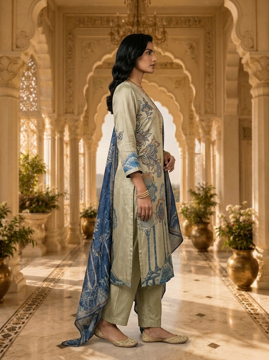 Tussar Crepe Floral Printed Three Piece Set