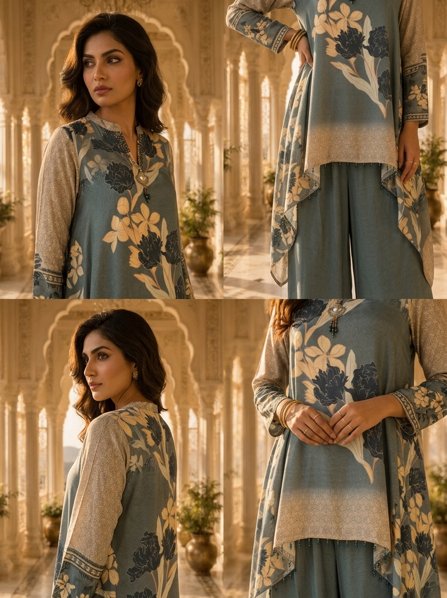 Grey Crepe Floral Printed Co-ord Set