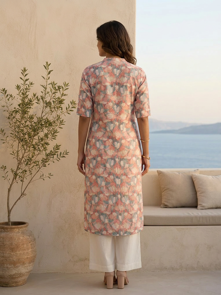 Multi Heavy Floral Printed Linen Kurta