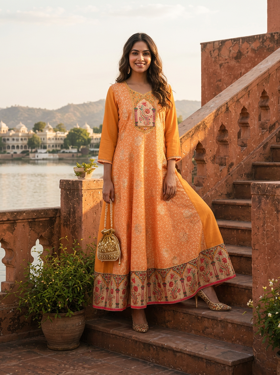 Yellow Silk Bandhani Printed Dress