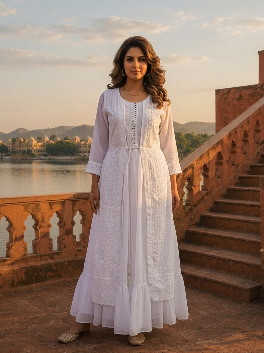 chikankari maxi dress for women Auriella Pink & Peach Chikankari Maxi Dress Shop Label Aishwaryrika