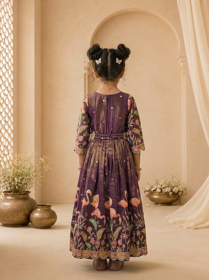 Purple Tissue Floral Thread Embroidered Dress