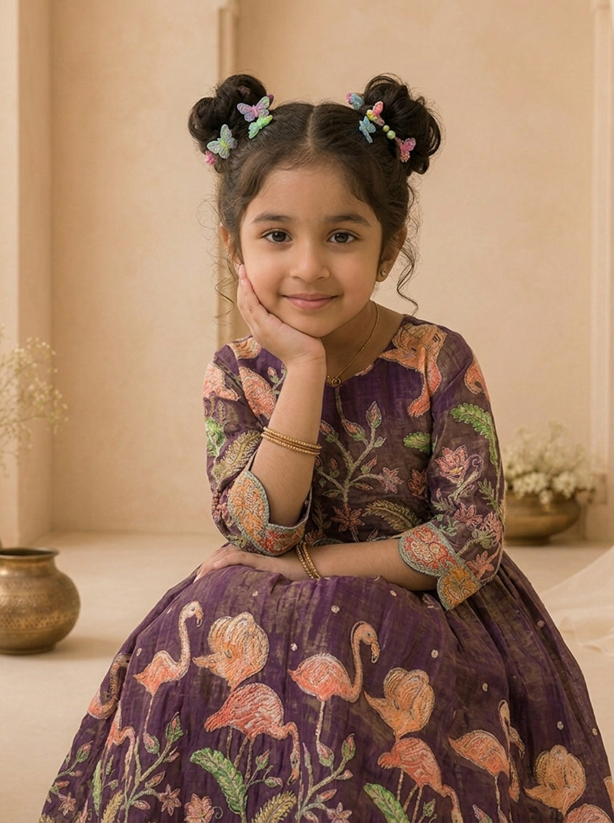 Purple Tissue Floral Thread Embroidered Dress