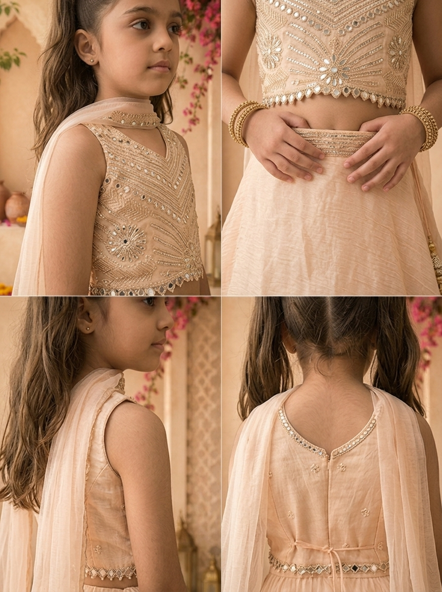 Peach Organza Solid Skirt With Embroidered Top