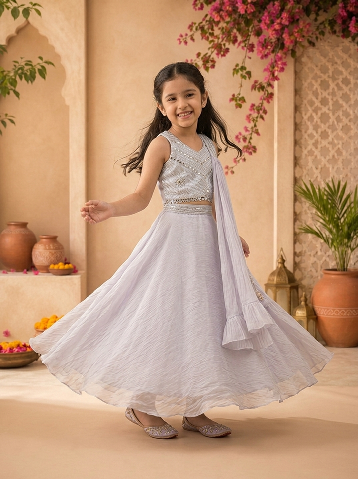 Purple Organza Solid Skirt With Embroidered Top