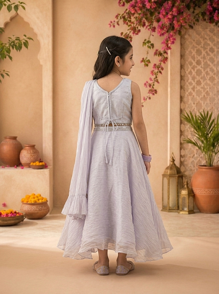 Purple Organza Solid Skirt With Embroidered Top