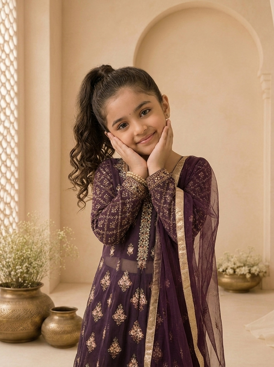 Wine Georgette Zari Embroidered Sharara Set