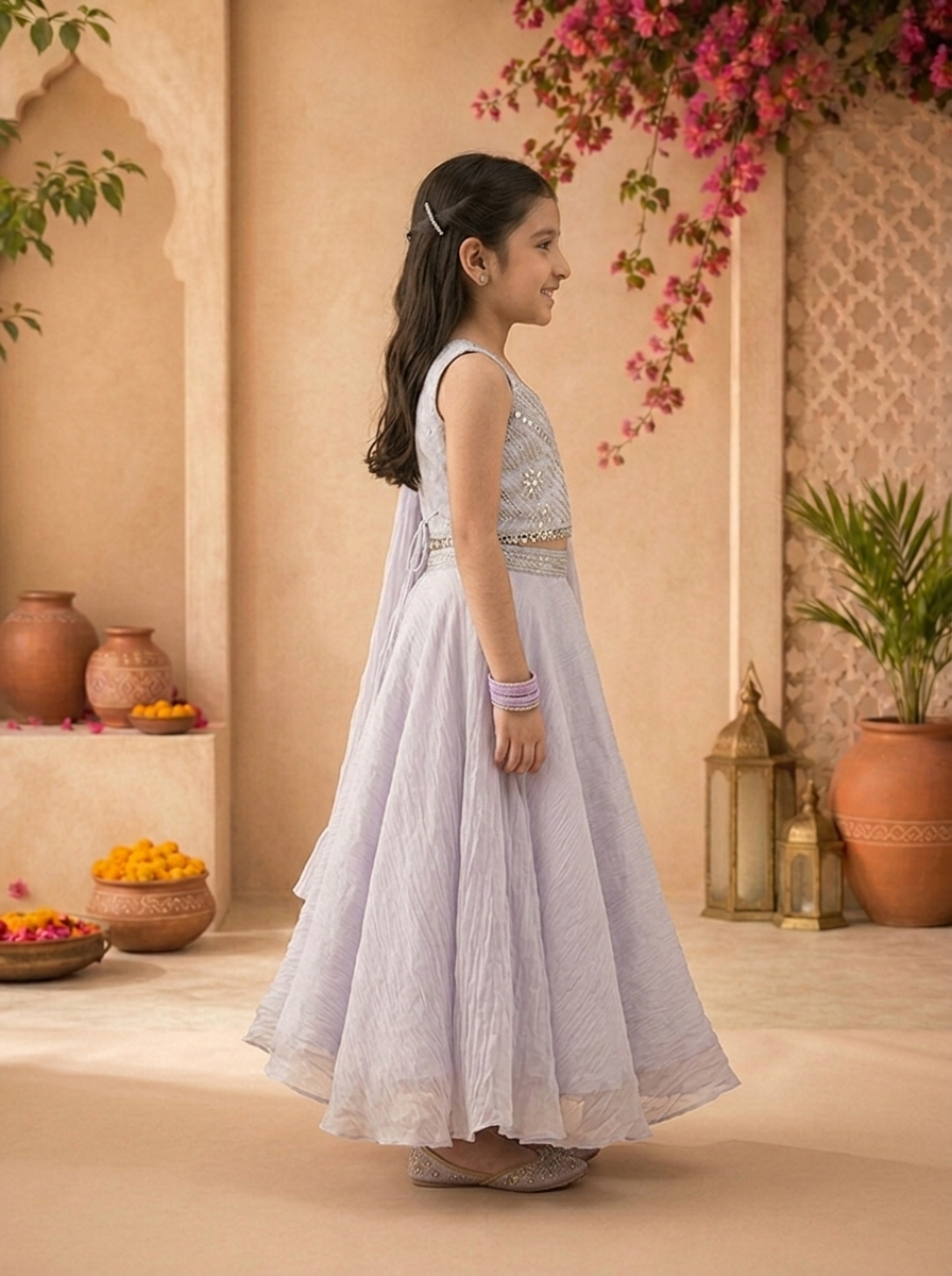 Purple Organza Solid Skirt With Embroidered Top