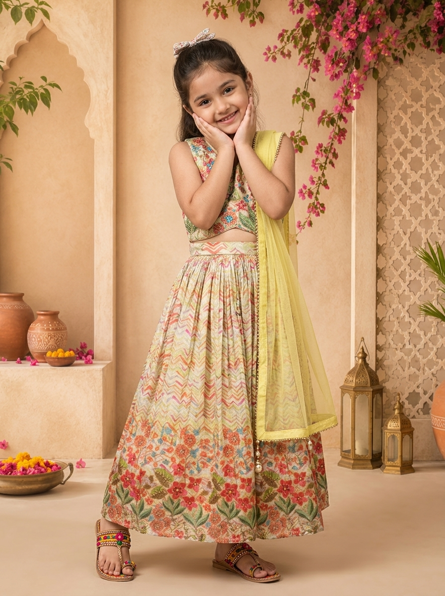 Pista Silk Floral Printed Ghagra Set