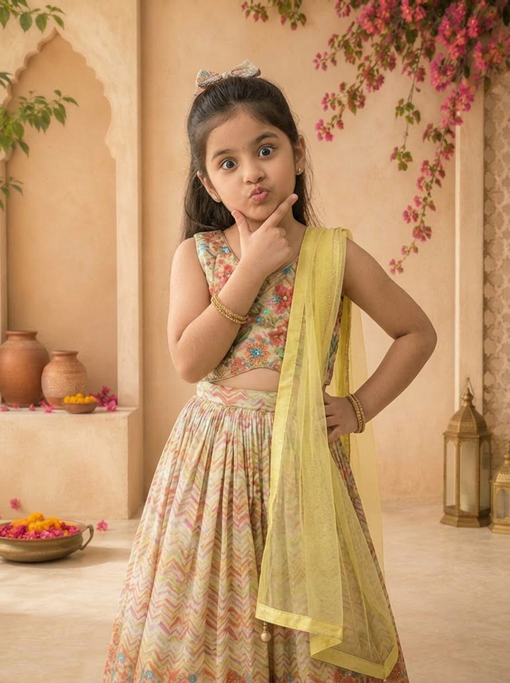Pista Silk Floral Printed Ghagra Set