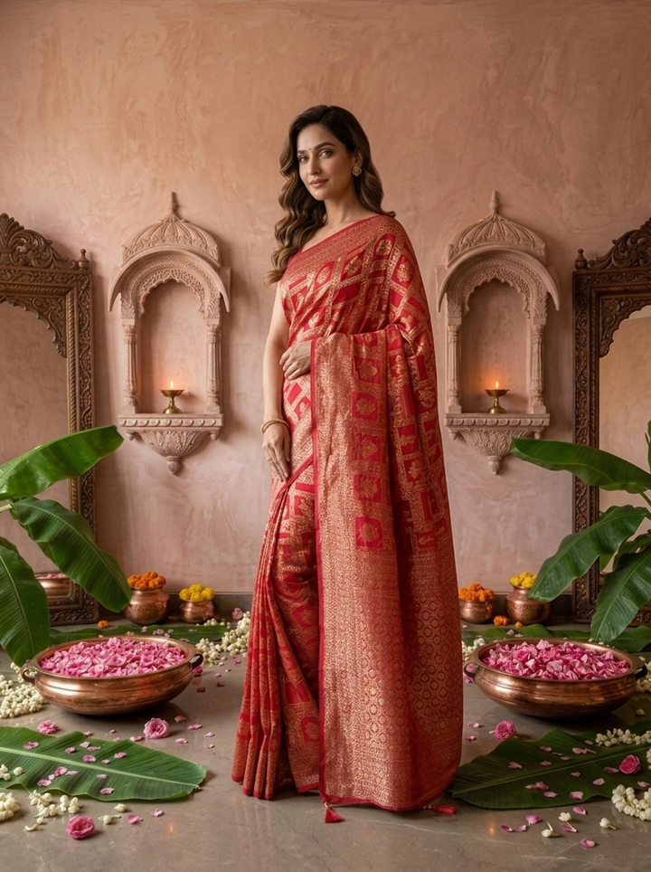 Rani Pink Banaras Weaved Saree