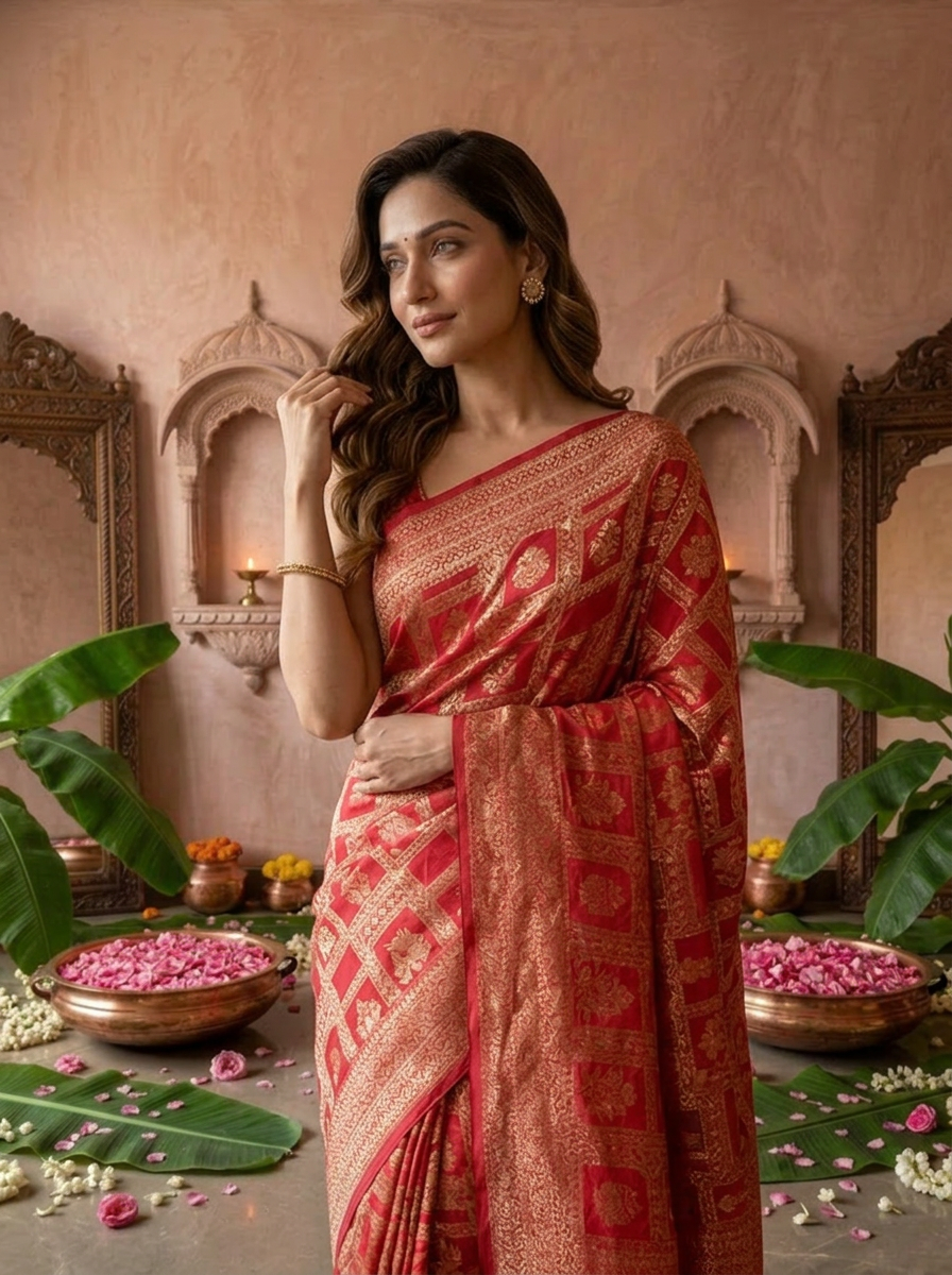 Rani Pink Banaras Weaved Saree