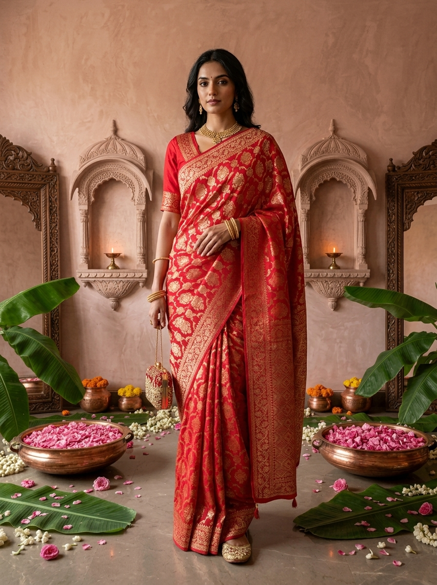 Rani Pink Banaras Weaved Saree