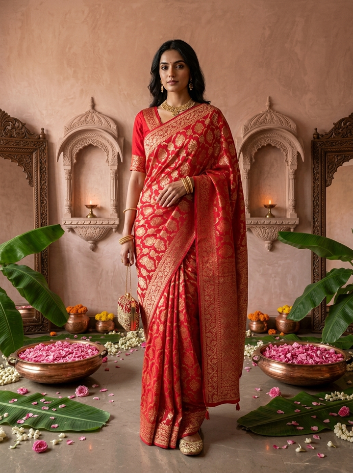 Rani Pink Banaras Weaved Saree