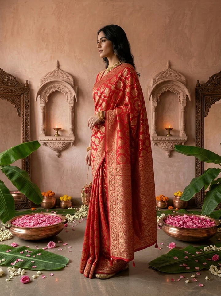 Rani Pink Banaras Weaved Saree