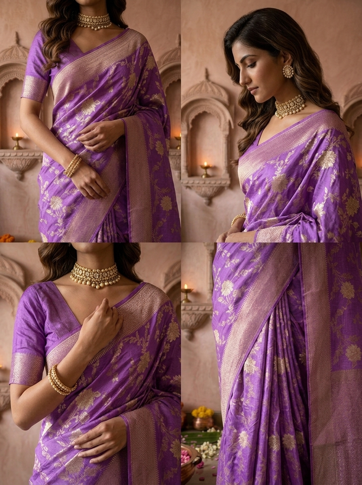 Purple Banaras Floral Weaved Saree