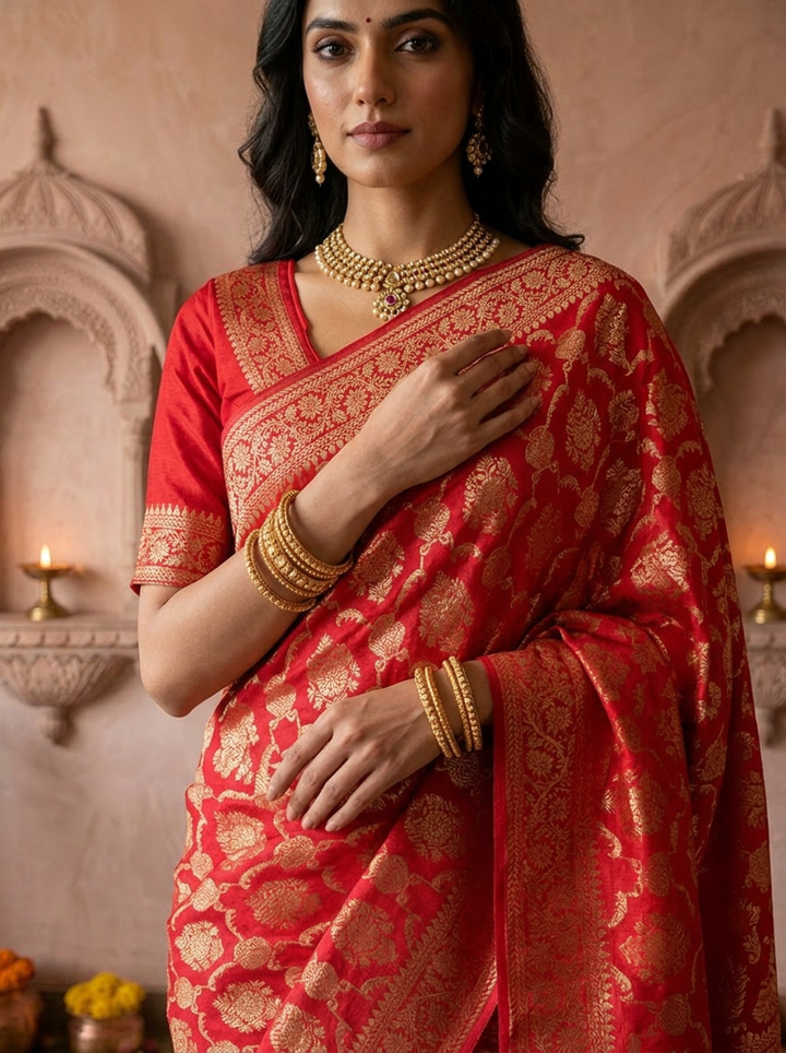 Rani Pink Banaras Weaved Saree