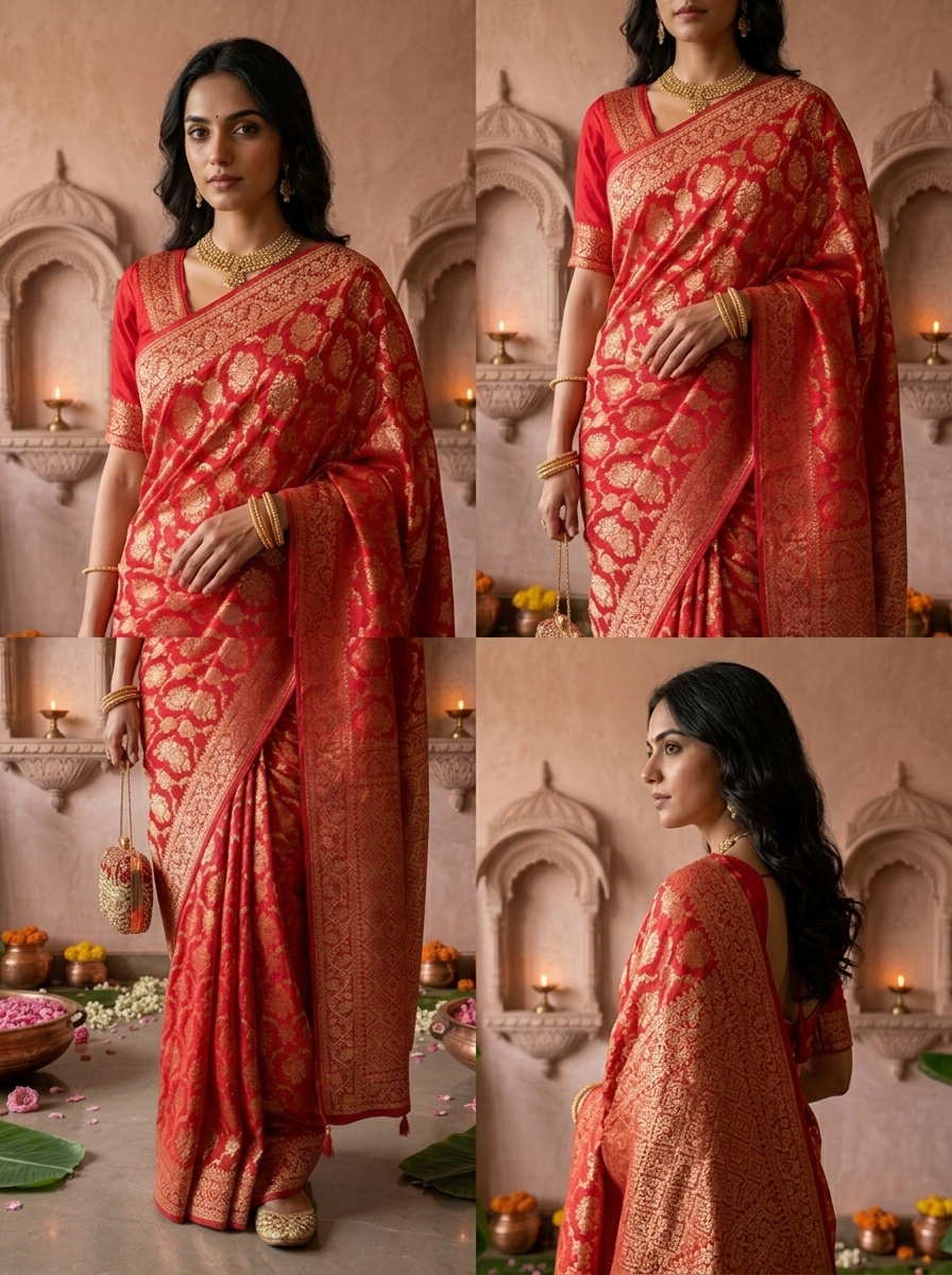 Rani Pink Banaras Weaved Saree