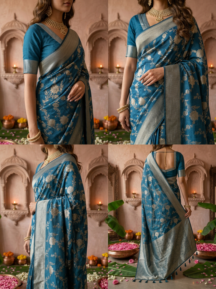 Peacock Banaras Floral Weaved Saree