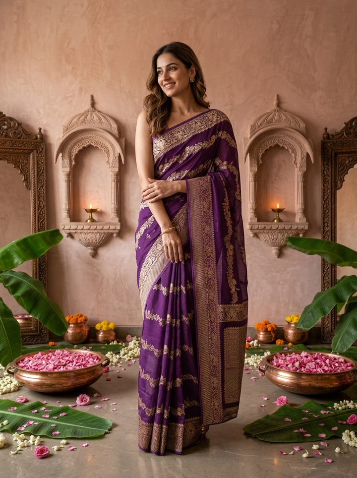 Purple Banaras Weaved Saree